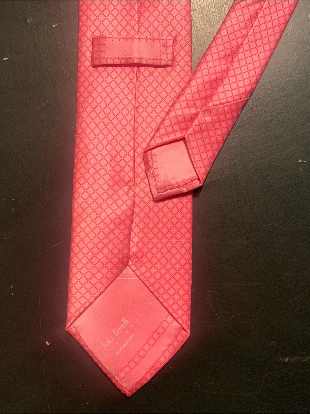 Italo Ferretti Mens Tie Necktie Silk Italy Pink Geometric Diamond Hand Made